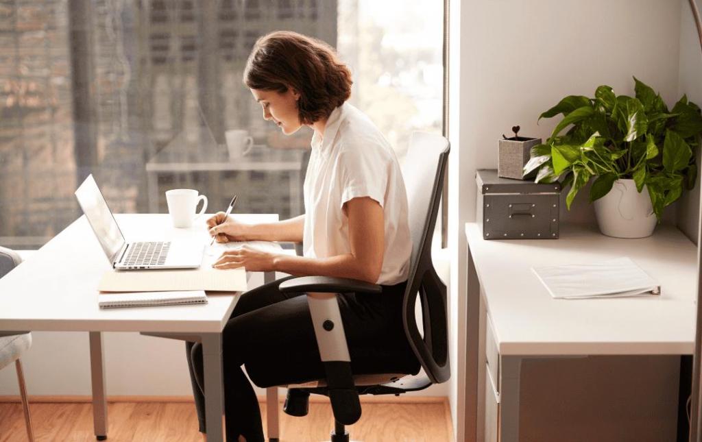 A woman sitting at a desk