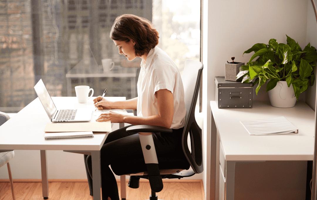 A woman sitting at a desk